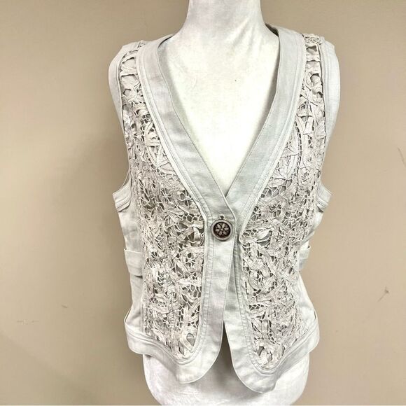Coldwater Creek linen/cotton lace vest. Size 8 - Picture 1 of 7